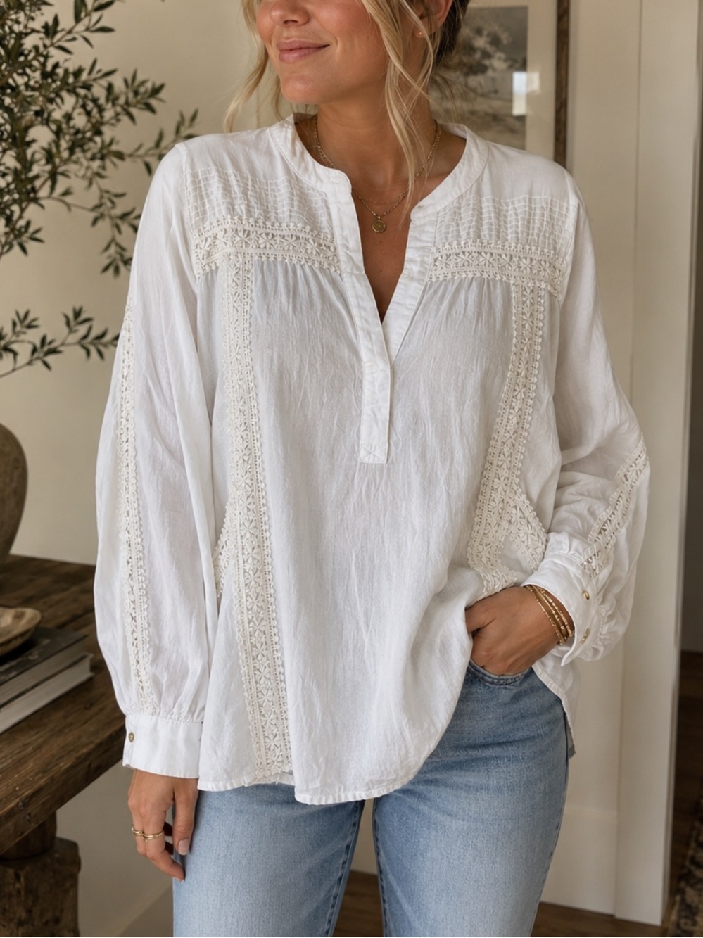 Soft Surroundings Trianon Long Sleeved Blouse